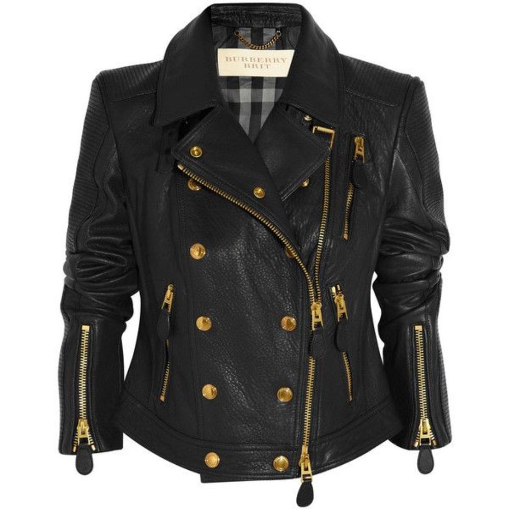 Burberry Brit Colefield Black Gold Quilted Leather Moto Jacket